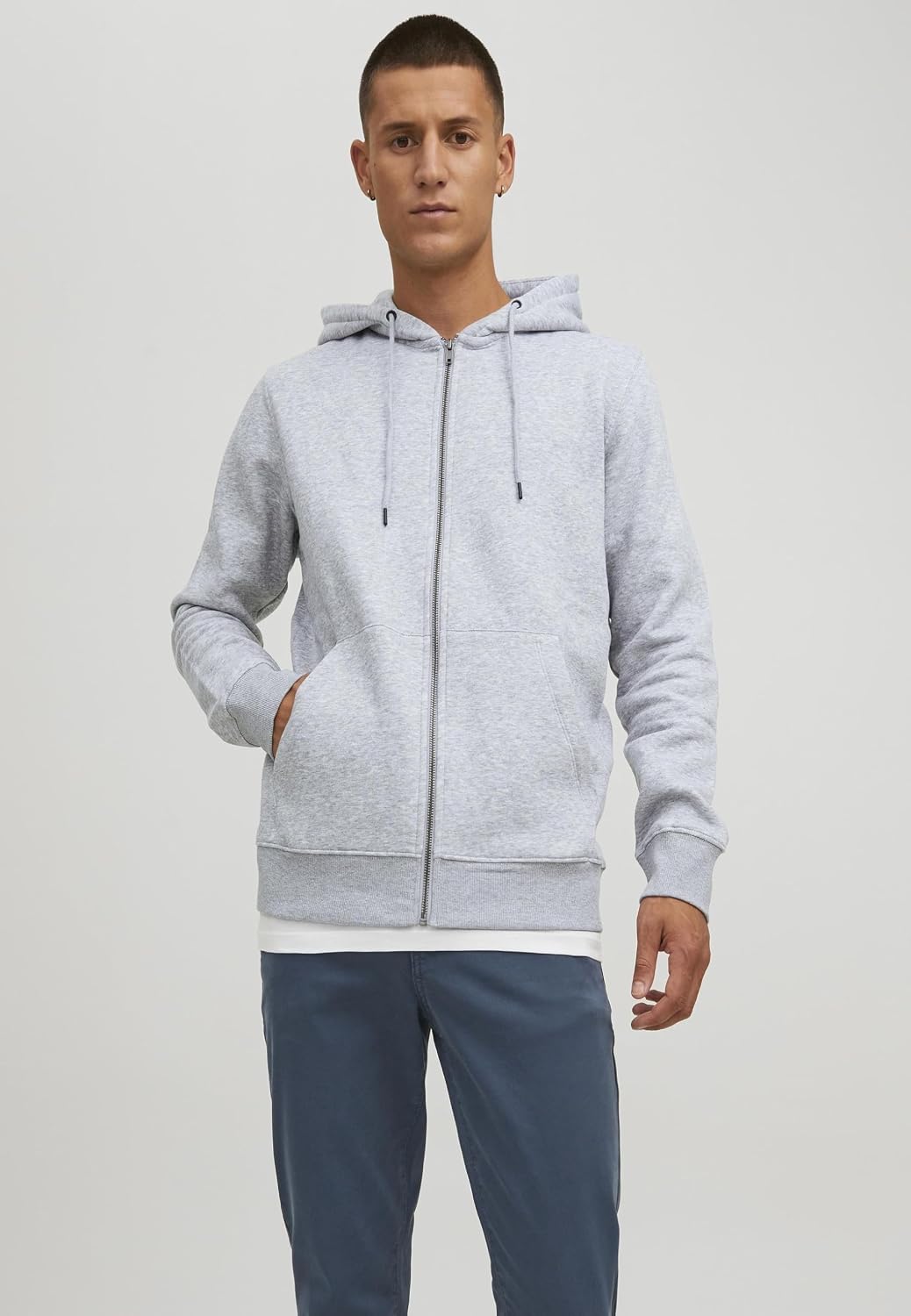 JACK & JONES Male Kapuzenjacke Einfarbig Kapuzenjacke XS Light Grey Melange, XS Light Grey Melange