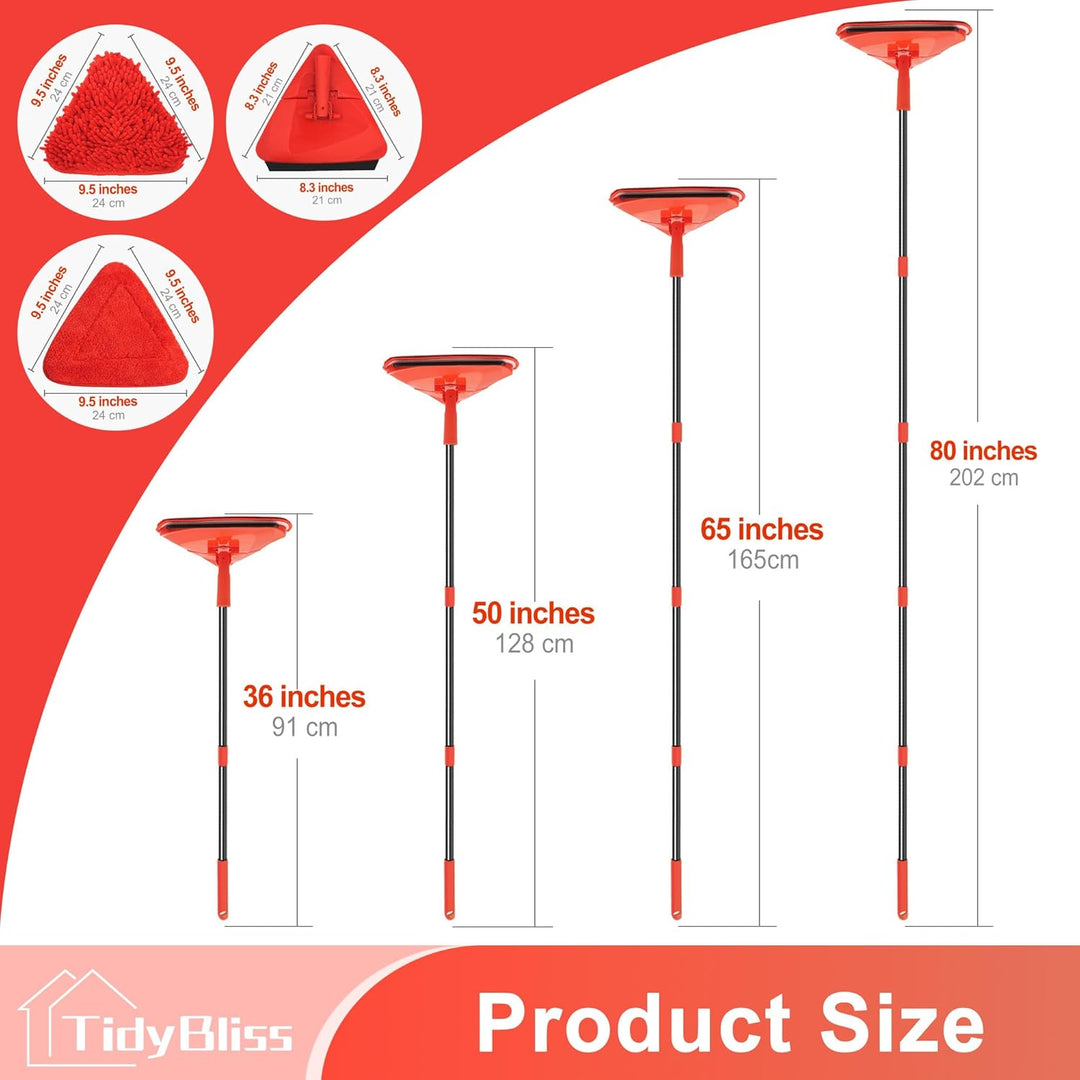 TidyBliss Bodenwischer Wandmop mit 202 cm Langem Stiel, 360°Drehbarer Dreieck Wischmopp mit Klappbar