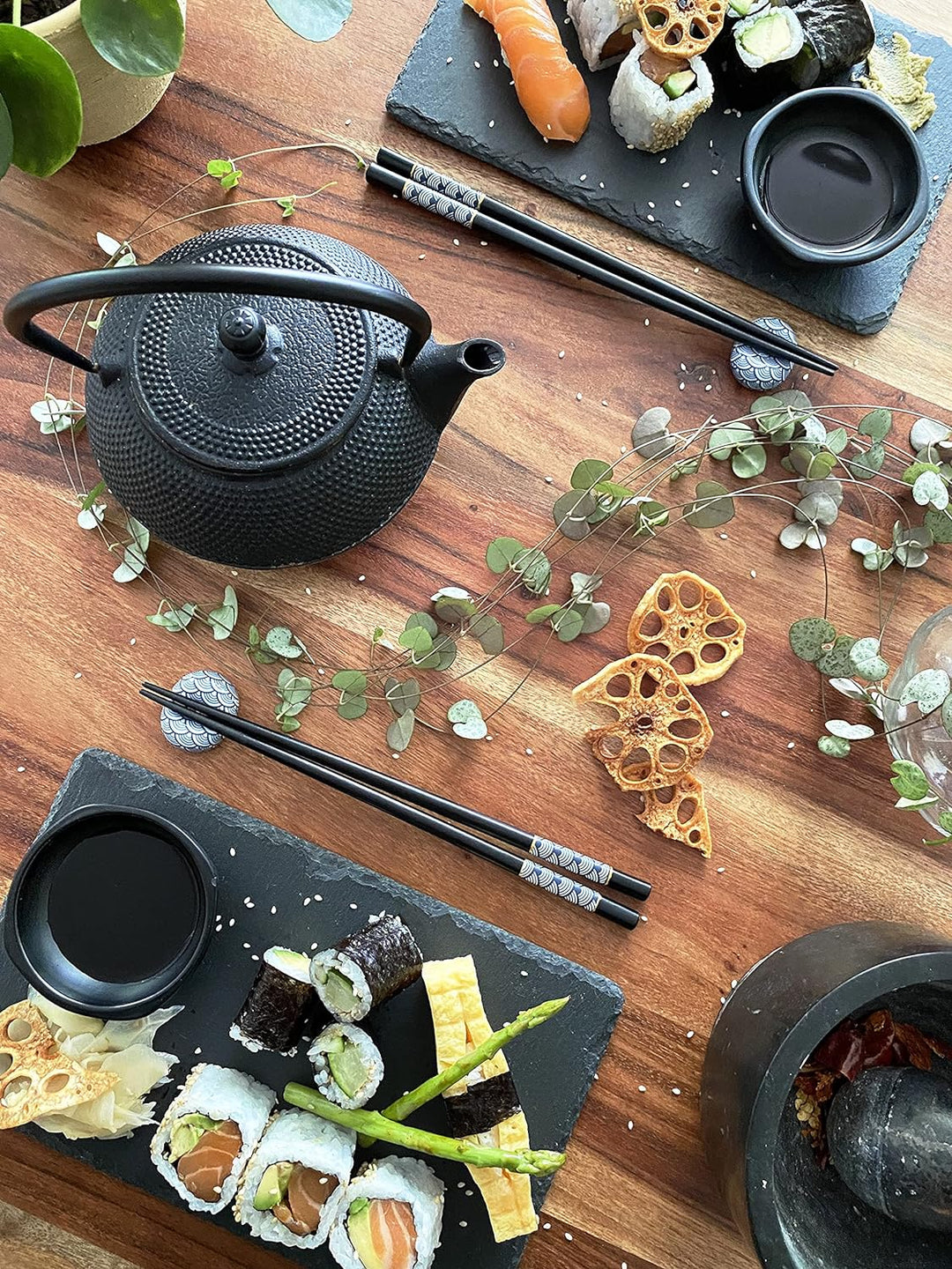 Sushi Set - Sushi Geschirr Set Schwarz 2 Personen - Sushi Servier Set - Sushi Kit - Asia Geschirr 10