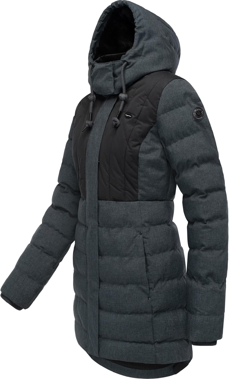 Ragwear Damen Wintermantel Warmer wasserdichter Steppmantel lang mit Kapuze Ashanta Block XS-6XL M D