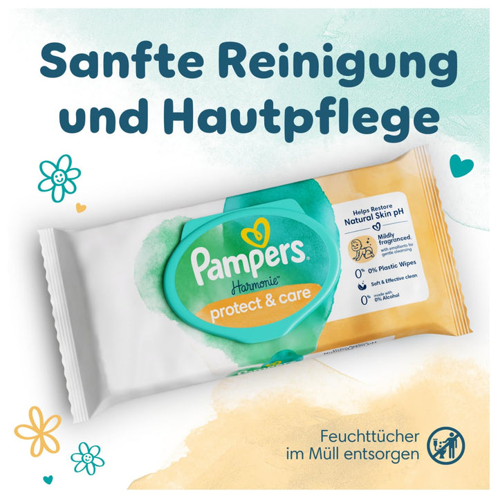 Pampers Harmonie New Baby Feuchttücher, Calendula (24 x 44 stück), den natürlichen pH-Wert der Haut