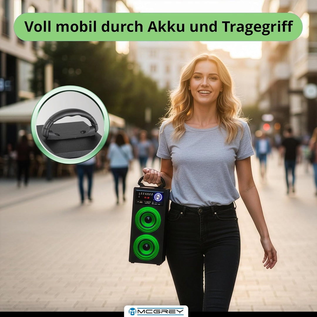 McGrey BS-20 Beachside Bluetooth Akku-Lautsprecher - Tragbare Musikbox mit Bluetooth, FM-Radio, USB/