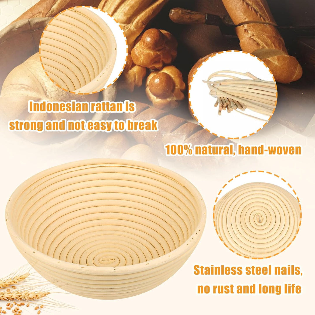 Gärkorb Set, Brot Gärkörbchen aus Peddigrohr zum Brot backen, Gärkörbchen Rund & Oval 2er Set, Gärko