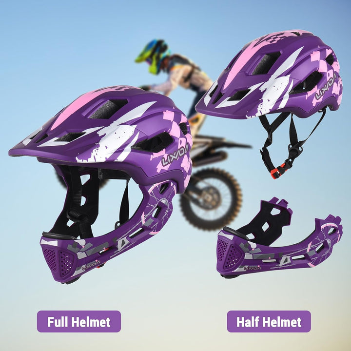 Lixada Fahrradhelm Kinder Helm Fullface Abnehmbar Unisex 50-56cm Children's Helmet 2-In-2 Integrated