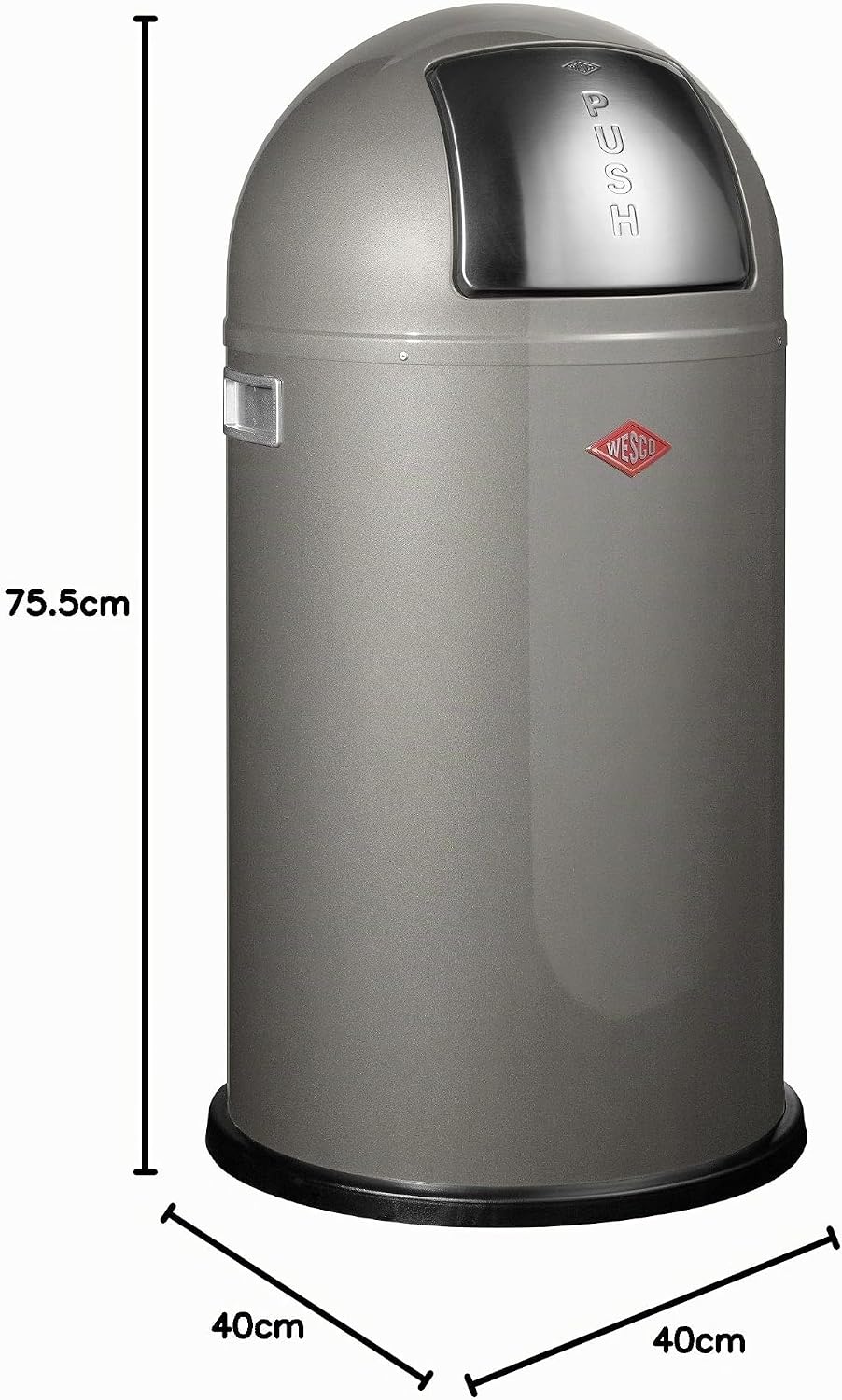 Wesco 175 831 Pushboy Abfallsammler 50 Liter Graphit 40 x 40 x 75.5cm (L/B/H), Edelstahl, Graphit