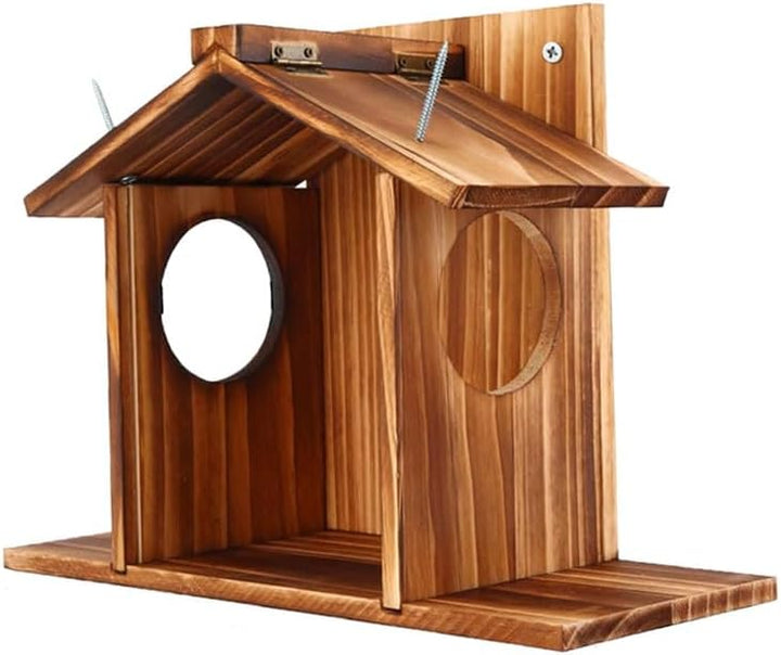 Eichhörnchen Futterhaus mit Sichtfenster & Klappdach - Wetterfeste Futterstation für Nüsse, Mais und