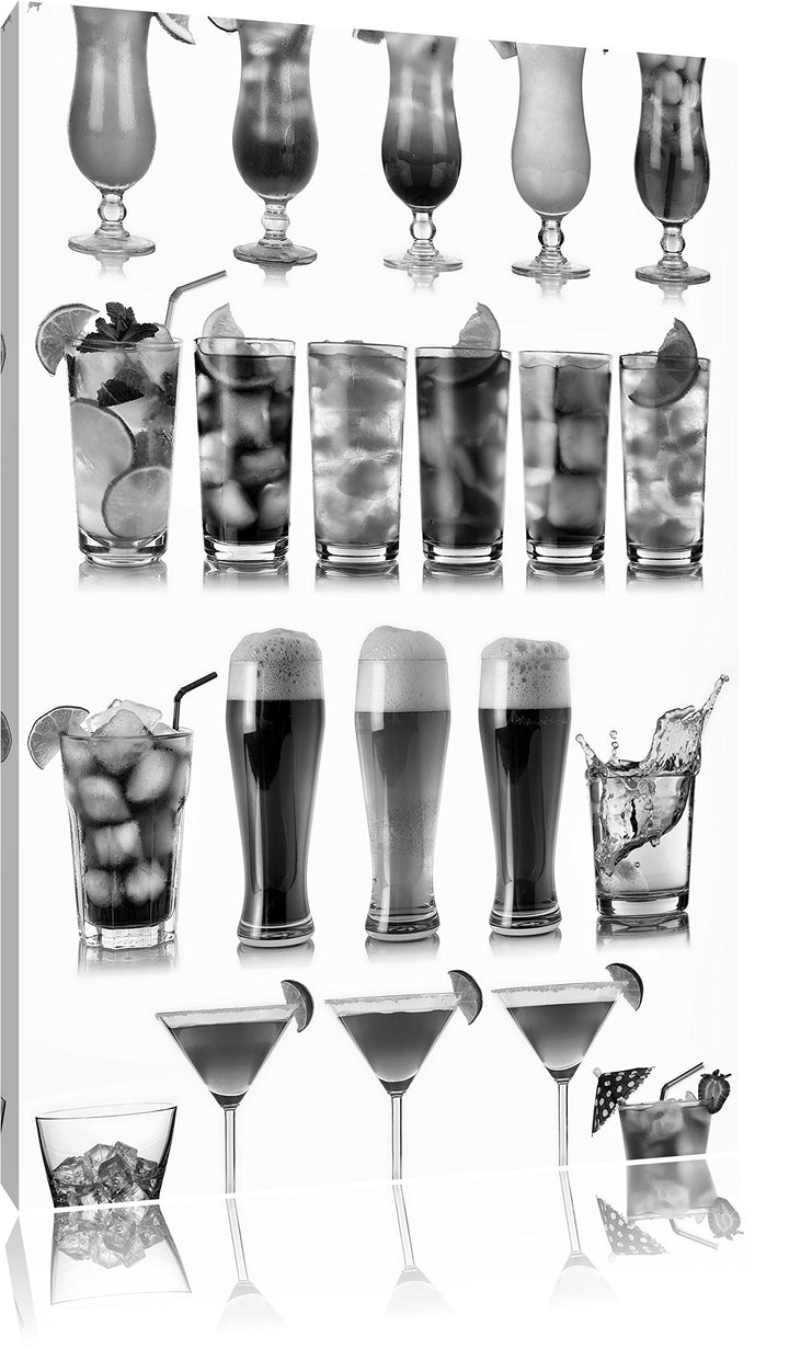 Pixxprint Monocrome, Cocktails, Long Drinks und Bier, Format: 100x70 auf Leinwand, XXL riesige Bilde