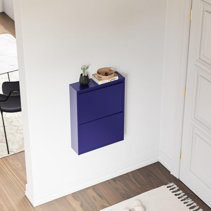 [en.casa] Schuhschrank Sokndal Schuhkipper mit 2 Klappen Metall Schuhkommode für 4 Paar Schuhe 71 x