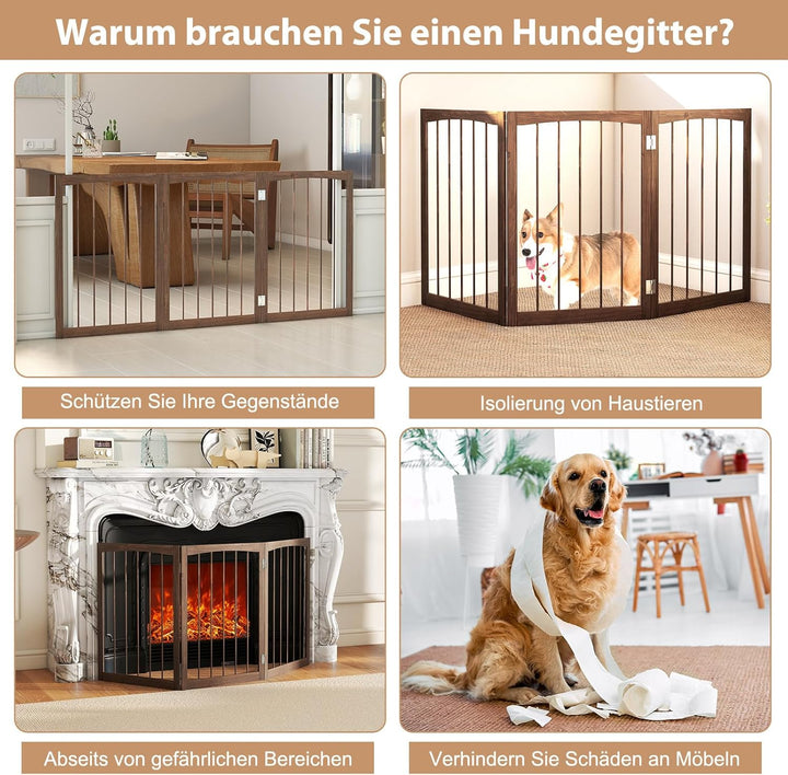 GYMAX Absperrgitter Hund 3-teilig, 159 x 76 cm Faltbar Hundegitter mit 180° Drehung, Schutzgitter Ho
