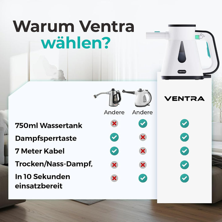 VENTRA® 2-in-1 Dampfreiniger - Handdampfreiniger &amp; Dampfmopp - 900ml VS2, VS2