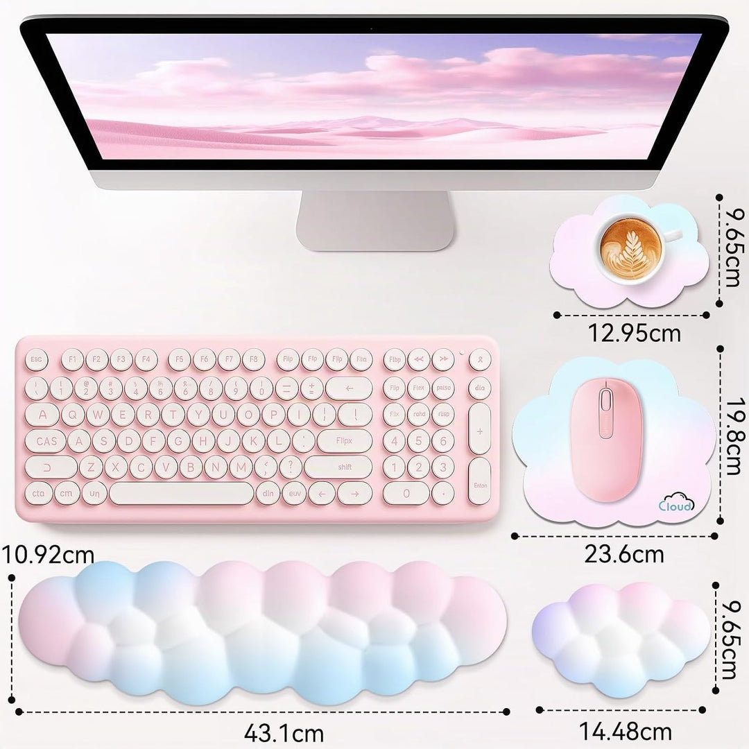 Sushret Memory‑Schaum Cloud Handballenauflage Tastatur‑Set, 4‑in‑1: Ergonomische Tastatur Handballen