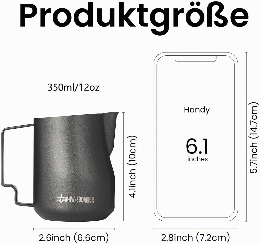 MHW-3BOMBER 350ml Milchkännchen Milchkanne Profi, 15oz Milchkännchen Edelstahl für Espresso, Cappucc