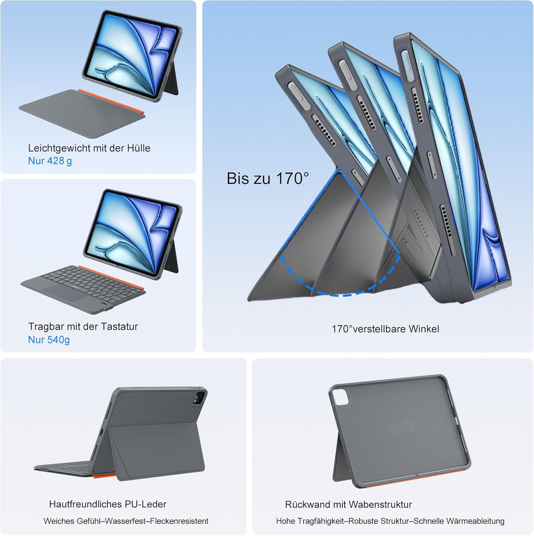 WIWU iPad Hülle mit Tastatur für 11 Zoll A16/10 Gen 3 in 1 Magnetische Abnehmbare Tasche Tastatur St
