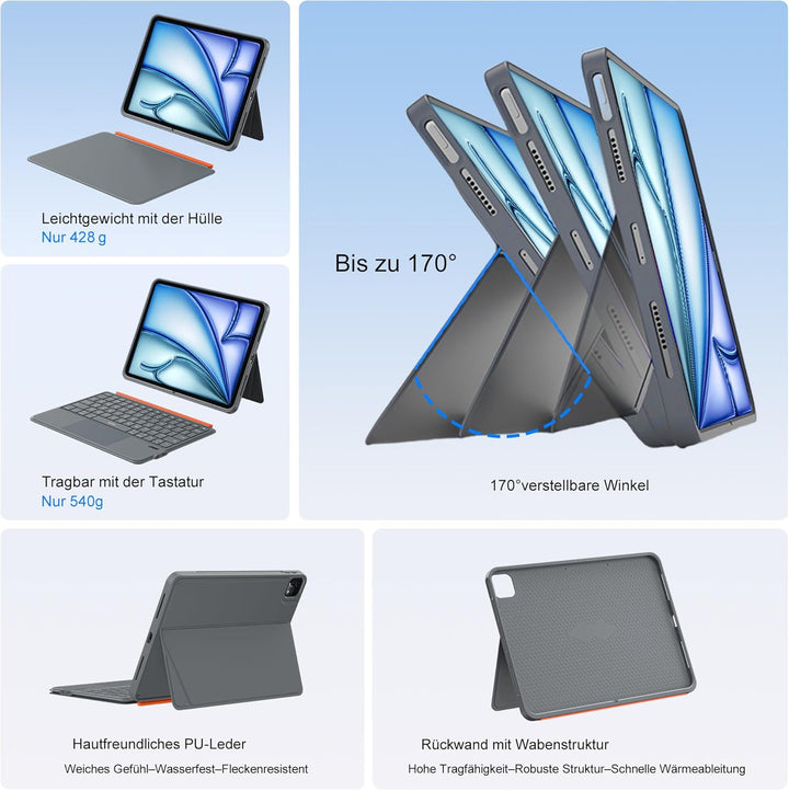 WIWU iPad Hülle mit Tastatur für 11 Zoll A16/10 Gen 3 in 1 Magnetische Abnehmbare Tasche Tastatur St