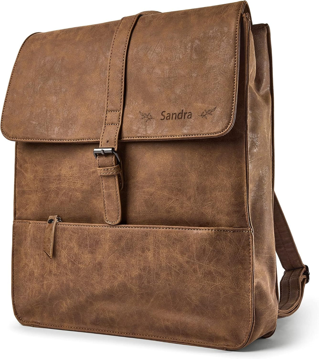 your surprise Lederrucksack für Damen, Herren und Kindern personalisierbar aus Kunstleder in braun,