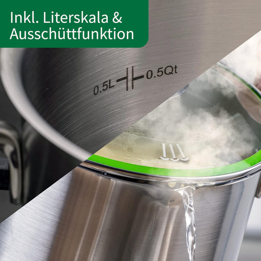 FACKELMANN Chefkoch Topf Ø14 cm München aus Edelstahl – Hochwertiger Kochtopf Ausschüttfunktion – Fü