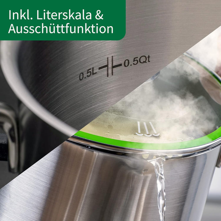 FACKELMANN Chefkoch Topf Ø14 cm München aus Edelstahl – Hochwertiger Kochtopf Ausschüttfunktion – Fü