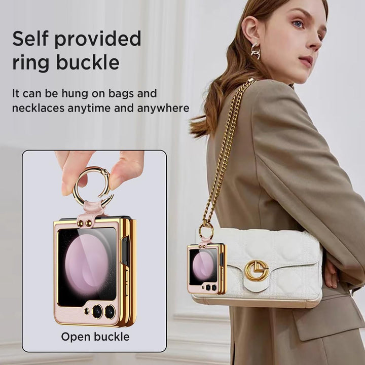 Miimall Lederhülle Kompatibel mit Samsung Galaxy Z Flip 6/Flip7 FE Hülle mit Band+Ring Ständer [HD D