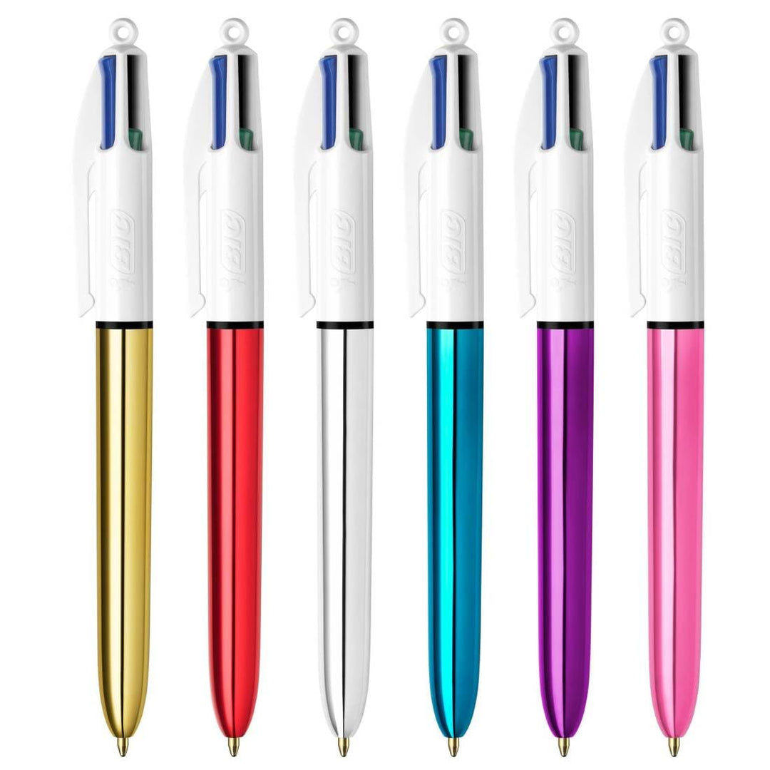 BIC 4 Farben Kugelschreiber Set 4 Colours Shine, in verschiedenen Farben, 12er Pack, Ideal für das B