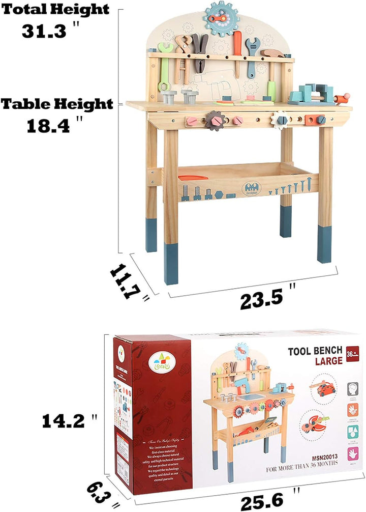 medoga Werkzeugbank für Kinder, Spielzeug-Werkbank, Holz, mit Werkzeugen Set, Holzkonstruktionsbank,