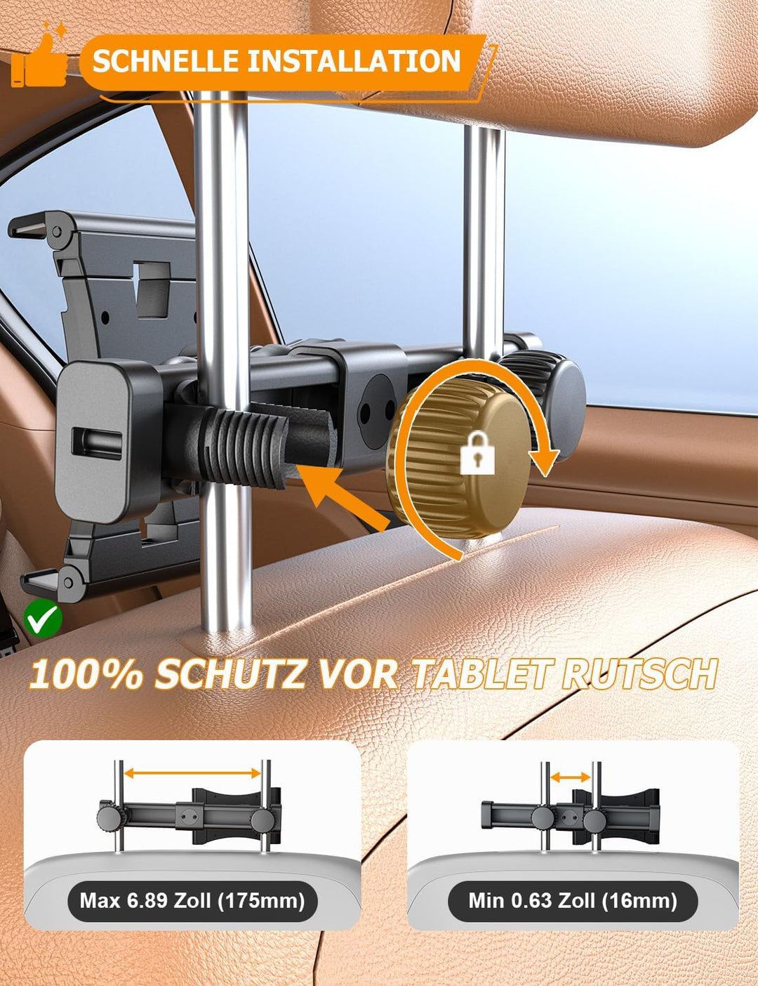 OHLPRO Tablet Halterung Auto Kopfstütze [Kugelgelagerte Arm+Metall Faltklemme] Universelle KFZ Table