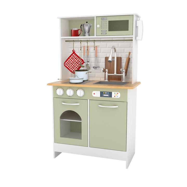 Teamson Kids Küche Für Kinder Aus Holz Little Chef Boston mit Interaktiven Funktionen &amp; 9 Kochzubehö