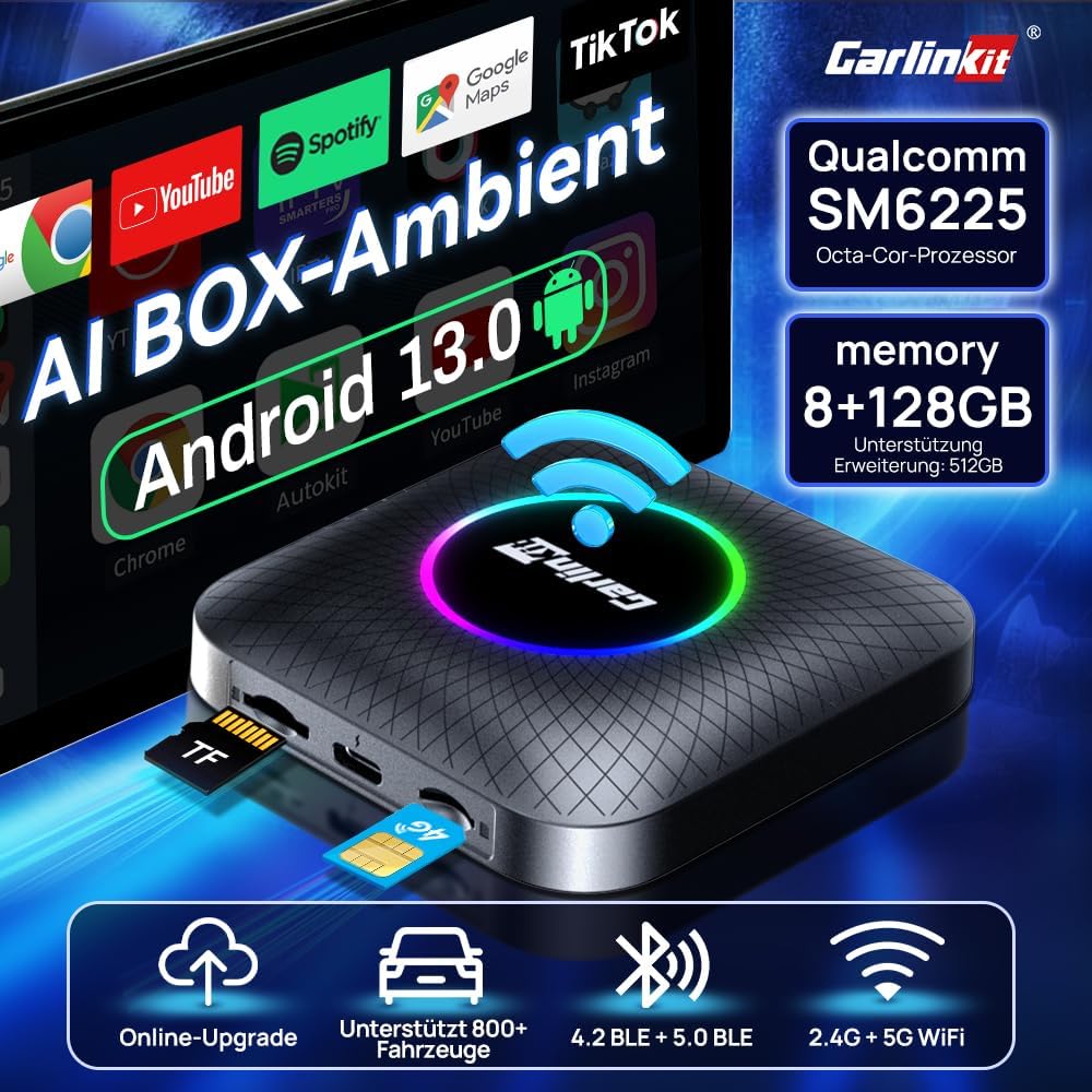 CarlinKit Wireless Carplay/Android Auto AIBox LED Version, geeignet für Fahrzeuge mit kabelgebundene