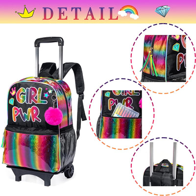 HTgroce Coole Mädchen Schwarz Trolley Rucksack 2 in 1 Kinderkoffer Rucksack with Lunchpaket Schreibw