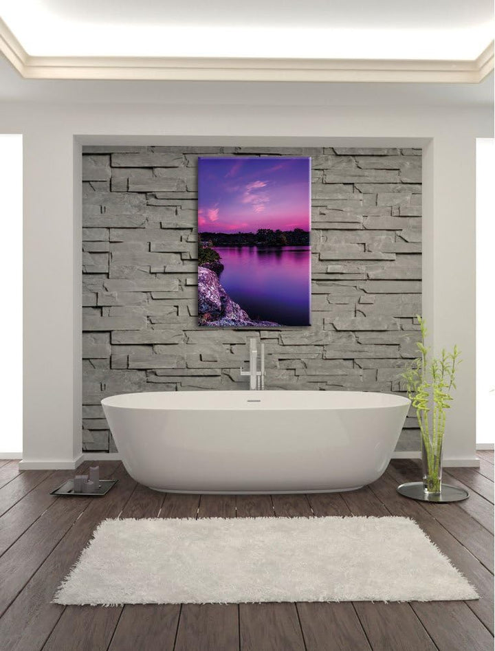 Lila Seelandschaft, Format: 100x70 auf Leinwand, XXL riesige Bilder fertig gerahmt mit Keilrahmen, K