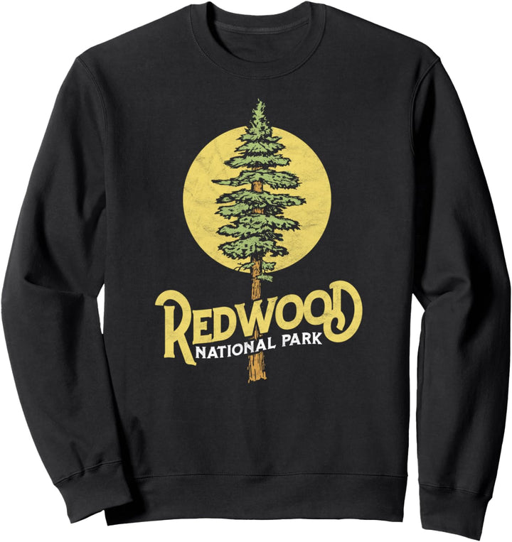 Redwood National Park Retro Vibe Distressed Tree Graphic Sweatshirt