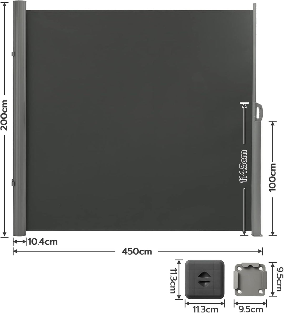 LARMNEE Seitenmarkise, ausziehbar, 200 x 450 cm, Sichtschutz, Sonnenschutz, Blickdicht, Seitenrollo,