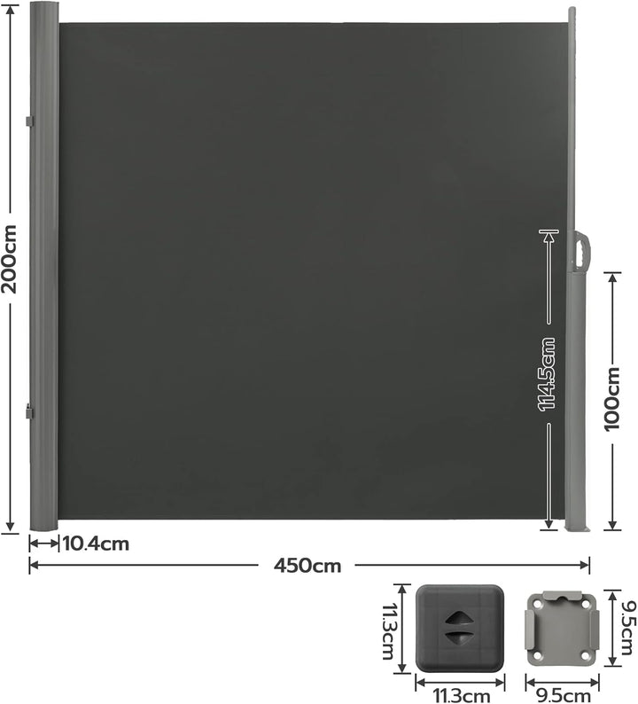 LARMNEE Seitenmarkise, ausziehbar, 200 x 450 cm, Sichtschutz, Sonnenschutz, Blickdicht, Seitenrollo,