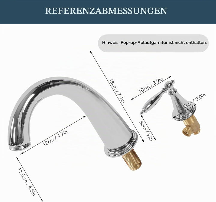 3 Loch Waschtisch Armatur, Vintage Waschbecken Mischbatterie mit Doppelgriff, Vollkupfer Deckmontage