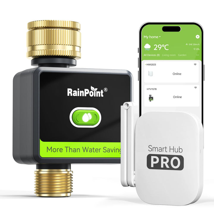 RAINPOINT Bewässerungscomputer WLAN mit Antennengateway, Messing-EIN- und -Auslass, App-/Sprachsteue