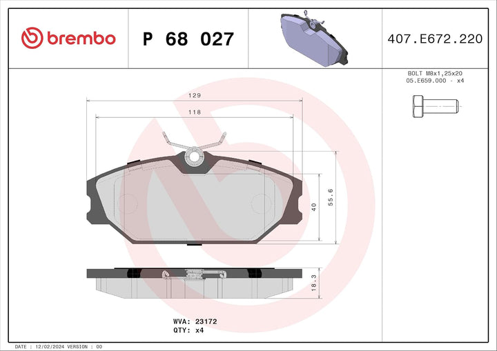 Brembo P 68 027 Bremsbelagsatz, Scheibenbremse - (4-teilig)