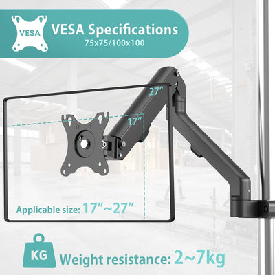 WORLDLIFT Pfostenhalterung für Bildschirme mit mechanischer Feder, einfache VESA-Befestigung für 17"