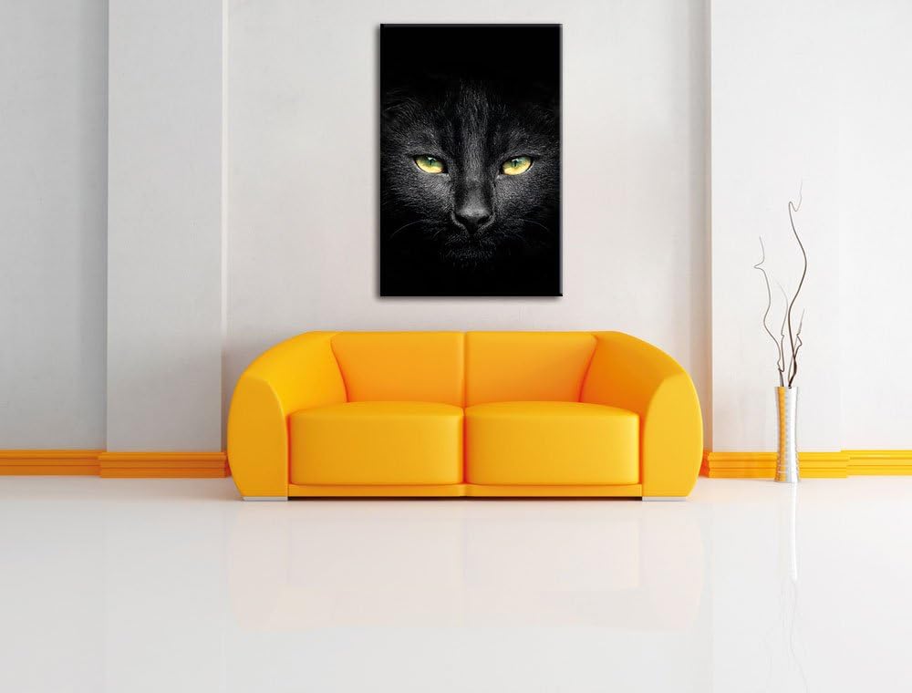 Pixxprint Dark schwarzes Katzengesicht als Leinwandbild/Grösse: 100x70 / Wandbild/Kunstdruck/fertig