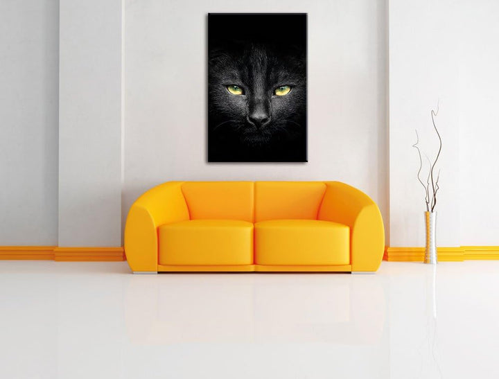 Pixxprint Dark schwarzes Katzengesicht als Leinwandbild/Grösse: 100x70 / Wandbild/Kunstdruck/fertig