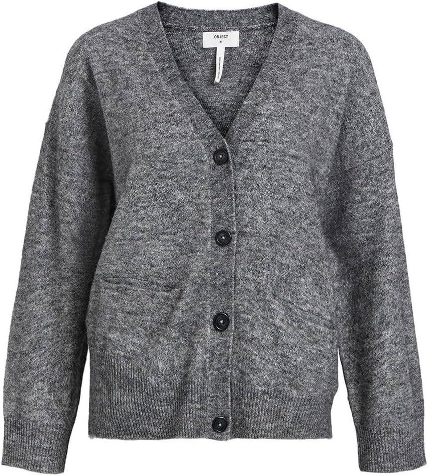 Object Damen Objminna L/S Knit Cardigan Noos Strickjacke XS Dark Grey Melange, XS Dark Grey Melange