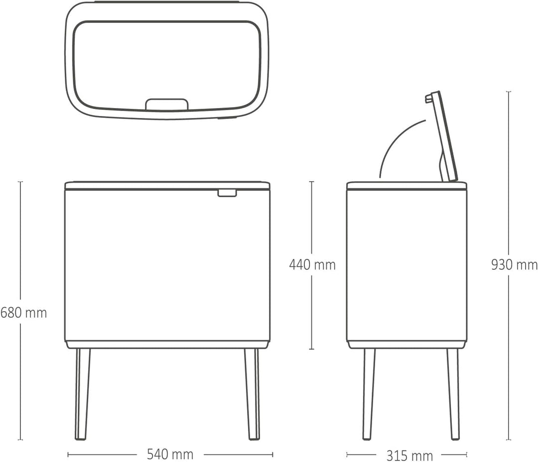 Brabantia - Bo Touch Bin 23+11L - Grosser Mülleimer für die Küche - Soft-Touch-Öffnung - Doppelter M