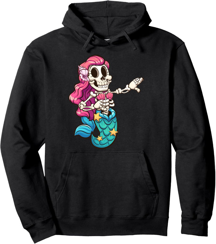 Lustiges Halloween Meerjungfrau Skelett betupfendes Pullover Hoodie