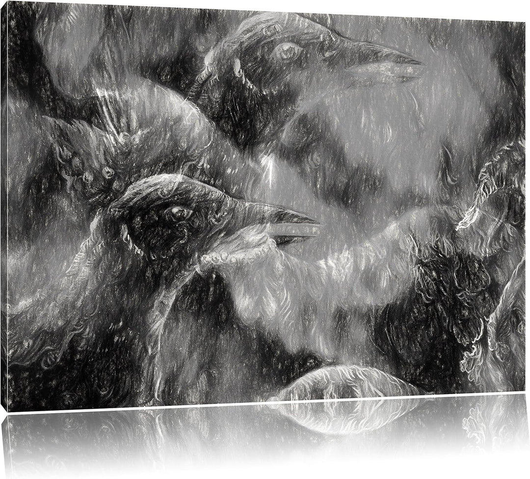 Pixxprint Vogel Phönix Collage Kunst als Leinwandbild/Grösse: 100x70 cm/Wandbild/Kunstdruck/fertig b