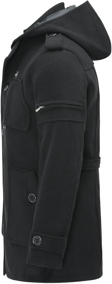 YOUTHUP Mantel Herren Wollmantel mit Kapuze Regular Fit Wolle Wintermantel Mittelange Winter Herrenm