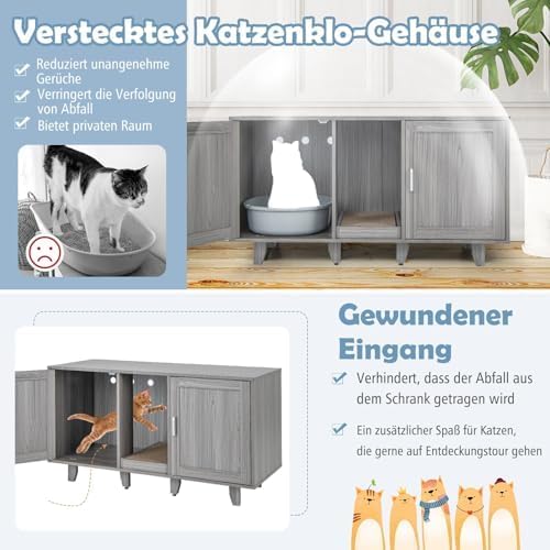 FANTASK Katzenschrank mit 2 Türen & Kratzbrett & Eingang, Katzenmöbel Beistelltisch für 2 Katzen, 12