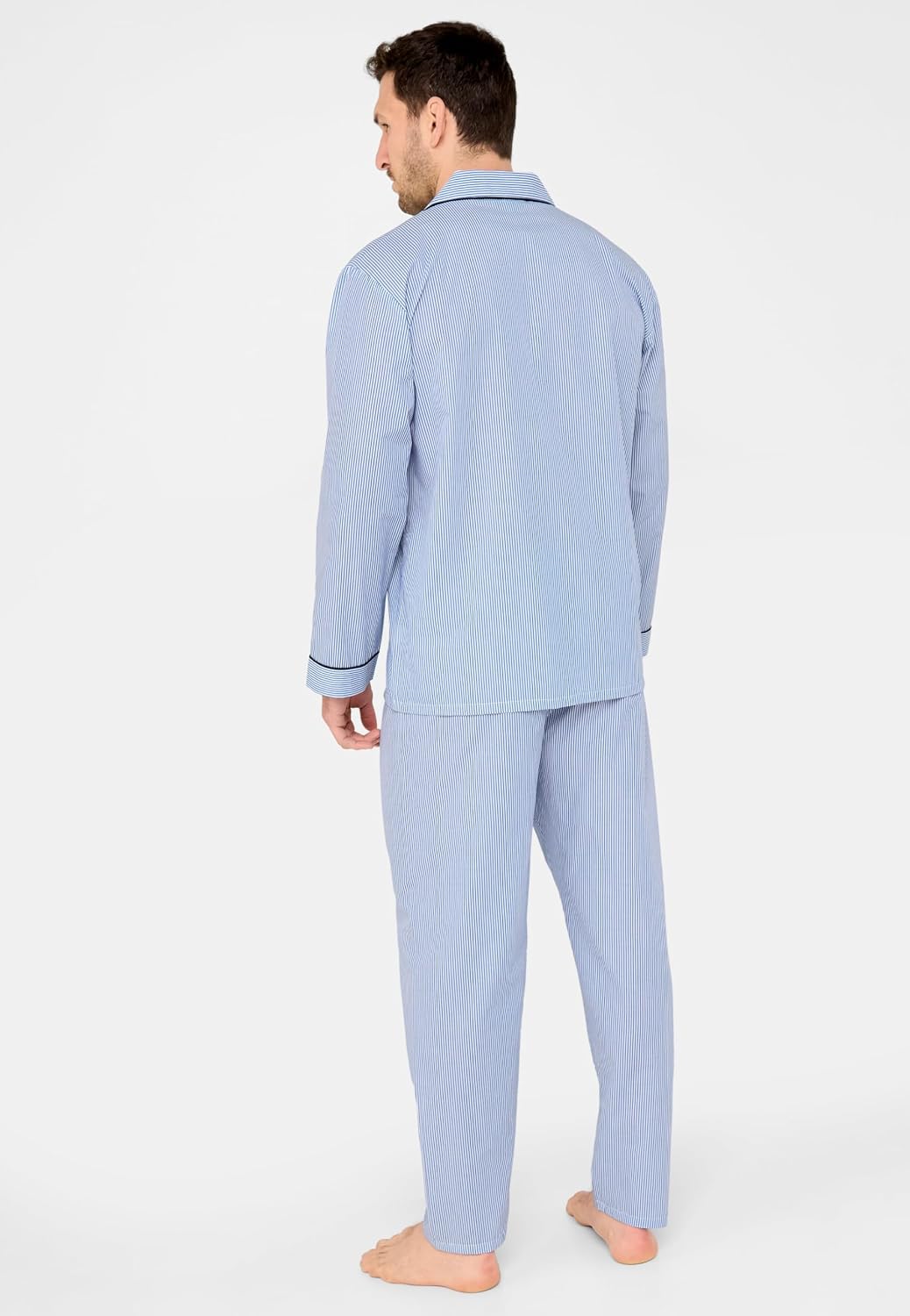 El Búho Nocturno Schlafanzug Herren Lang Baumwolle Pyjama Für Herren Klassisch Revers Knopfjacke Kar