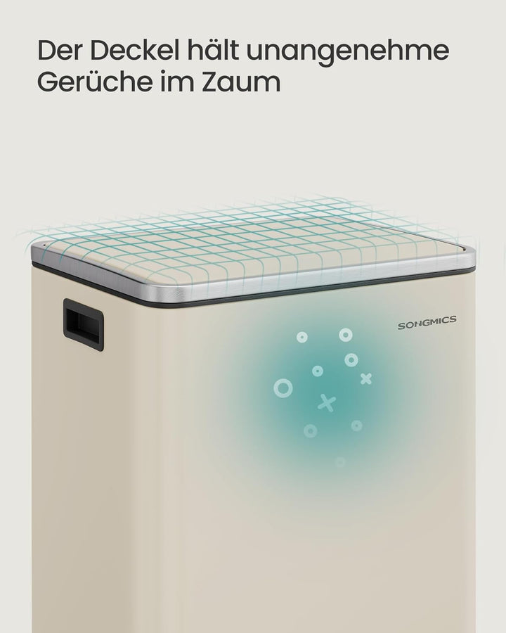 SONGMICS Mülleimer 50 L, 15 Müllsäcke, Stahl, herausnehmbarer Inneneimer aus Kunststoff, mit Deckel,