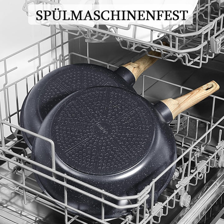 Schmorpfannen Bratpfannem 30cm Hoher Rand, Antihaft Wokpfanne mit Deckel, 5.1L Keramik-Antihaftbesch