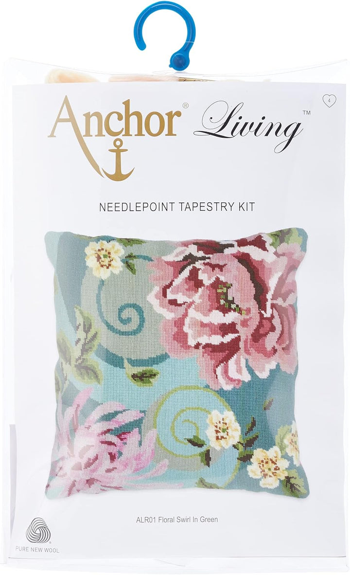 Anchor Tapisserie-Kit, 100% Baumwolle, Floral Swirl in Green, 40 x 40 cm