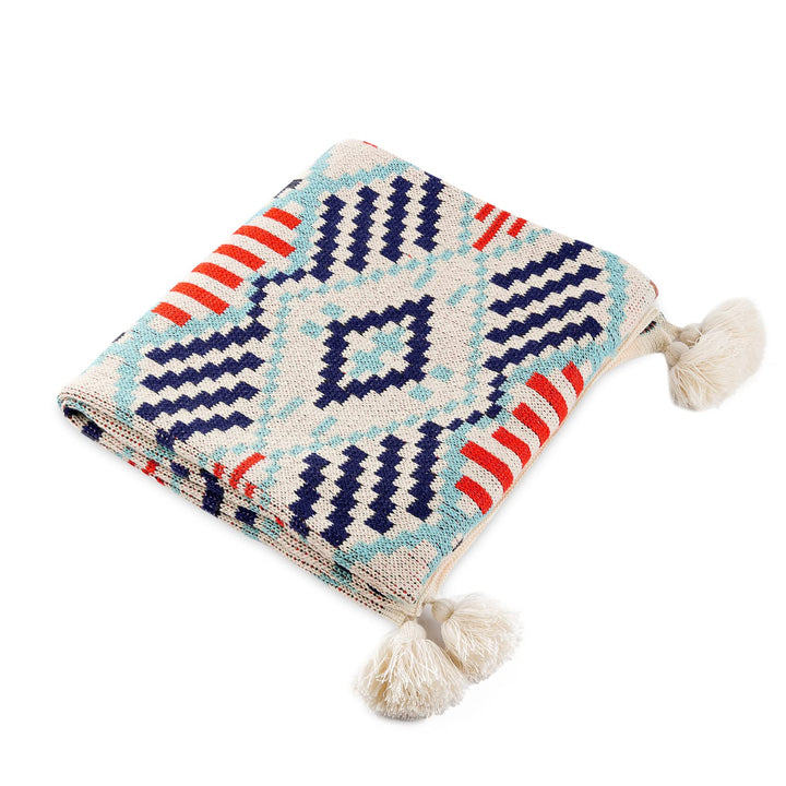 LumiSyne Gestrickte Decke Mit Vintage Fransen Böhmische Ethnischer Stil Geometrische Muster Weich Wa