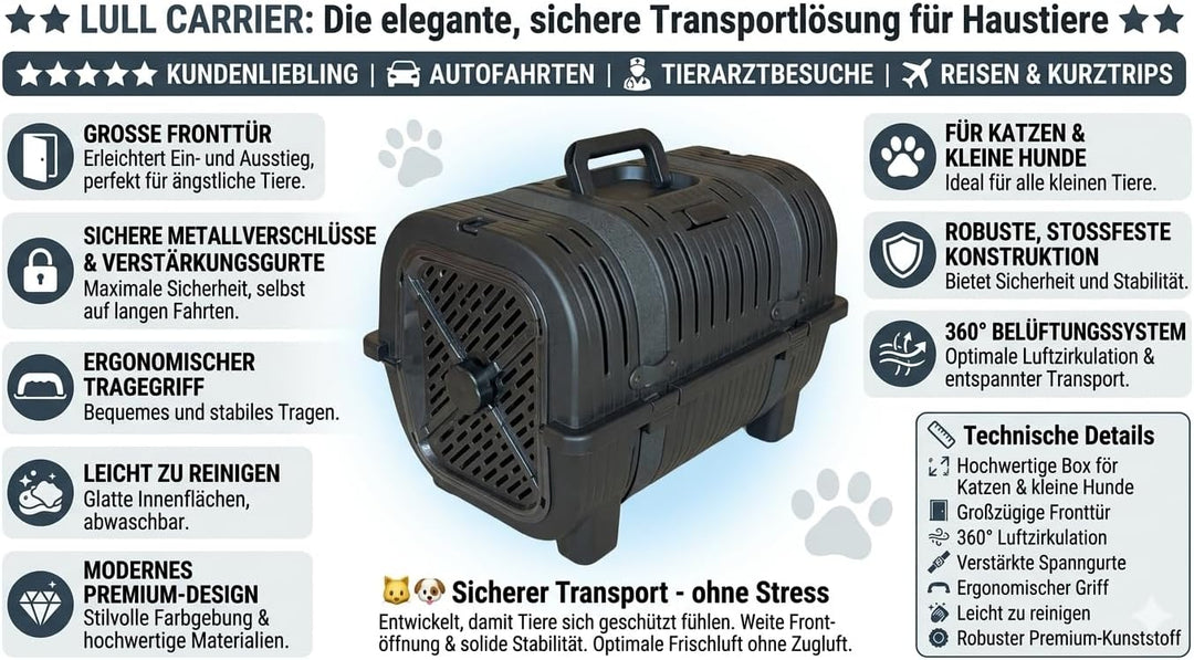 Mamapetz Lull Carrier Premium Haustier Transportbox Hund & Katze Sicher & Stilvoll (Schwarz), Schwar